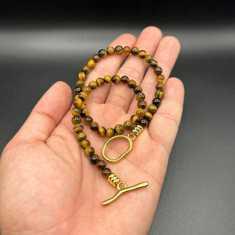 Tiger Eye Beads Bracelet 6mm Beaded Bracelet Womens Tiger Eye Bracelet