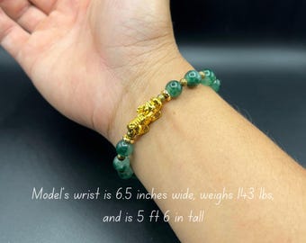 Sudemota Braccialetto Braccialetto di Perle di Giada Genuina Naturale con Ciondolo di Giada PIXIU Intagliato a Mano Accessori amuleto di Fortuna for Uomo Donna