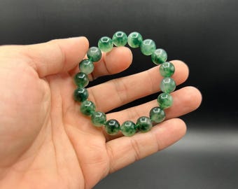 グリーンジェイドブレスレット：10mm天然ベトナム産翡翠、ハンドメイド