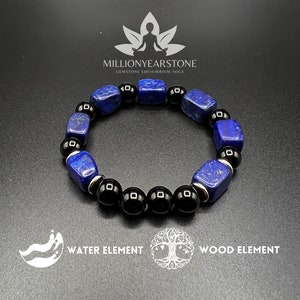 Handmade Lapis Lazuli & Black Onyx Beaded Bracelet: Minimalist Crystal Design