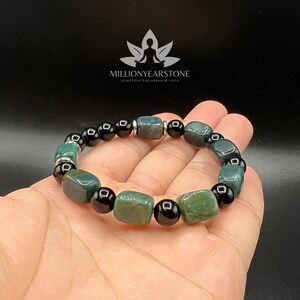 Handmade Indian Agate Bracelet: Square Stone Earthy Jewelry, 8mm beaded