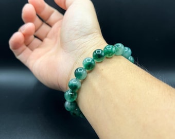 Green Jade Bracelet: 10mm Natural Vietnamese Jade, Handmade