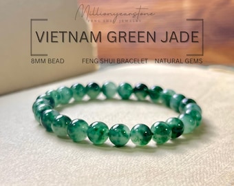 Vietnam Green Jade 8mm Bracelet | Natural Handmade Jewelry | Minimalist May Birthstone