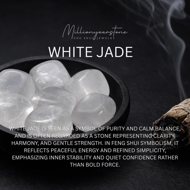 Minimalistische armband van witte jade: handgemaakte edelsteensieraden, Serenity Stone, natuurlijke edelsteen van 8 mm afbeelding 6