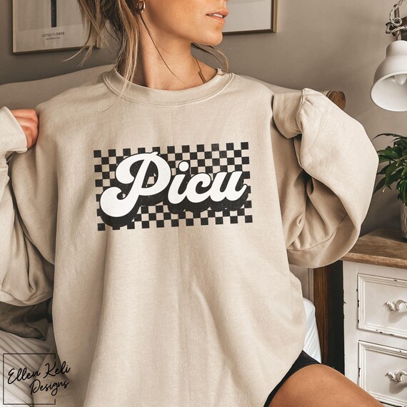 Retro Picu Nurse Sweatshirt, Checkered Nurse Gift Shirt, Pediatric RN Tshirt, New Nurse Sweater, CNA RN Crewneck Apparel, Nurse Practitioner