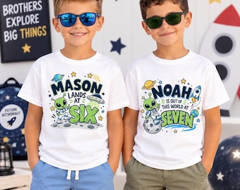 Personalized Alien Birthday Shirt Custom Name Age Kids Space Birthday Tee Outer Space Party Shirt Boys Girls UFO Birthday Outfit