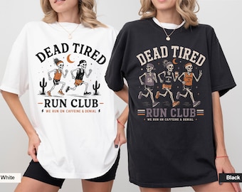 Personalized Halloween Running Shirt Dead Tired Run Club Tee Custom Marathon Runner Gift Skeleton Running Shirt Spooky Fitness Outfit