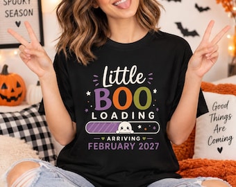 Little Boo Loading Shirt Halloween Pregnancy Announcement Custom Due Date Pregnancy Reveal Shirt Expecting Mom Gift