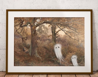 Vintage Halloween Ghost Print, Fall Print, Ghost Decor, Spooky Wall Art, Halloween Decor, Rustic Fall Art, Print Download, Instant Printable