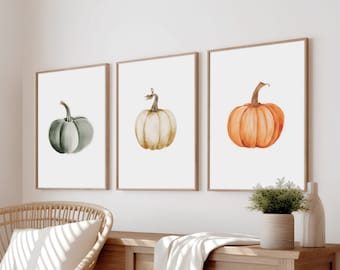 Pumpkin Set of 3 Printable Wall Art, Fall Pumpkins Print, Modern Fall Decor, Pumpkin Decorations, Pumpkin Poster, Download Art