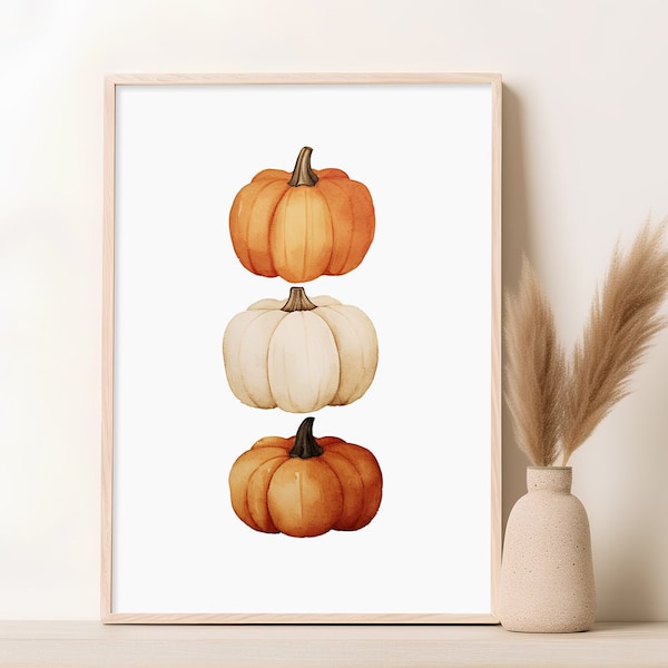 Pumpkin Print Fall Decor, Pumpkin Printable Wall Art, Pumpkin Watercolour Painting, Fall Wall Art, Rustic Fall Print, Autumn Download