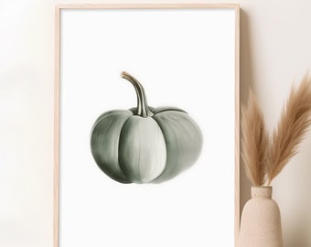 Sage Pumpkin Print Fall Decor, Pumpkin Printable Wall Art, Pumpkin Watercolour Painting, Fall Wall Art, Rustic Fall Print, Autumn Download