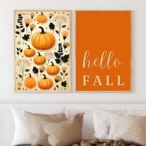 Orange Pumpkin Fall Art Prints: Hello Fall Decor (Digital Download)