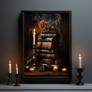 Spell Books Painting: Witchcore Gothic Art Print (Digital Download)