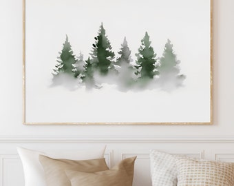 Winter Trees Print, Winter Printable Wall Art, Winter Tree Wall Art, Winter Watercolour Art, Printable Pine Art, Instant Digital Download