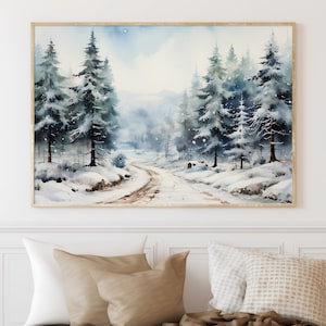 Winter Forest Watercolor Print: Snowy Landscape Art (Digital Download)
