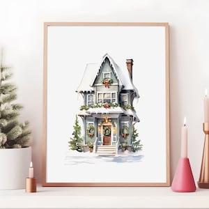 Watercolor Christmas House Print: Holiday Wall Art (Digital Download)