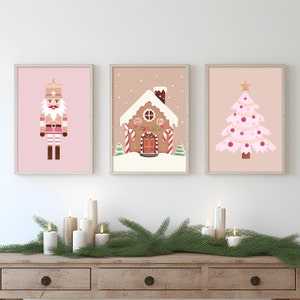 Pink Christmas Prints Set: Blush Holiday Wall Art (Digital Download