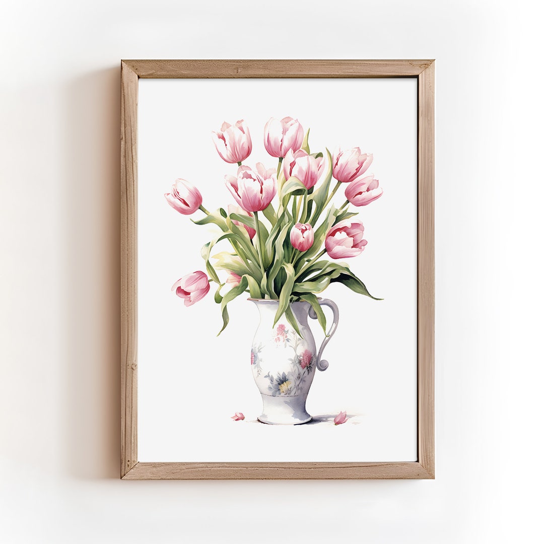 Pink Tulip Watercolor Art, Spring Flower Print, Flower Printable Art ...