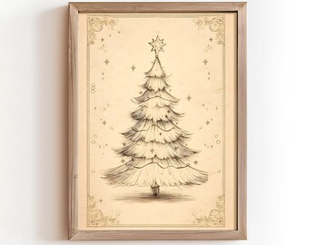 Vintage Christmas Print, Christmas Tree Printable Wall Art, Vintage Christmas Wall Art, Xmas Art, Xmas Tree Art, Instant Digital Download