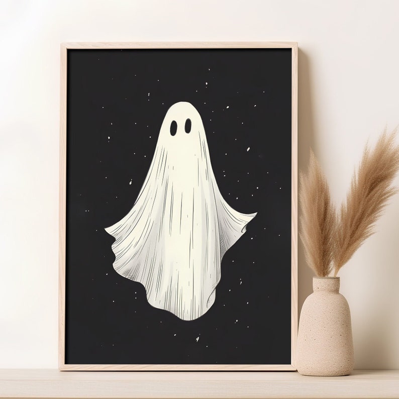 Halloween Ghost Print, Halloween Poster, Spooky Wall Art, Ghost Picture, Vintage Halloween Decor, Dark Art, Printable Poster, Ghost Artwork image 1