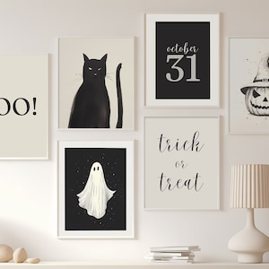 Halloween Set of 6 Prints, Halloween Poster, Spooky Wall Art, Pumpkin Print, Ghost Poster, Dark Print Bundle, Instant Download, Picture Set