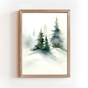 Christmas Trees Watercolour Print, Evergreen Tree Poster, Winter Printable Wall Art Winter Painting Art, Christmas Print, Fir Trees Poster
