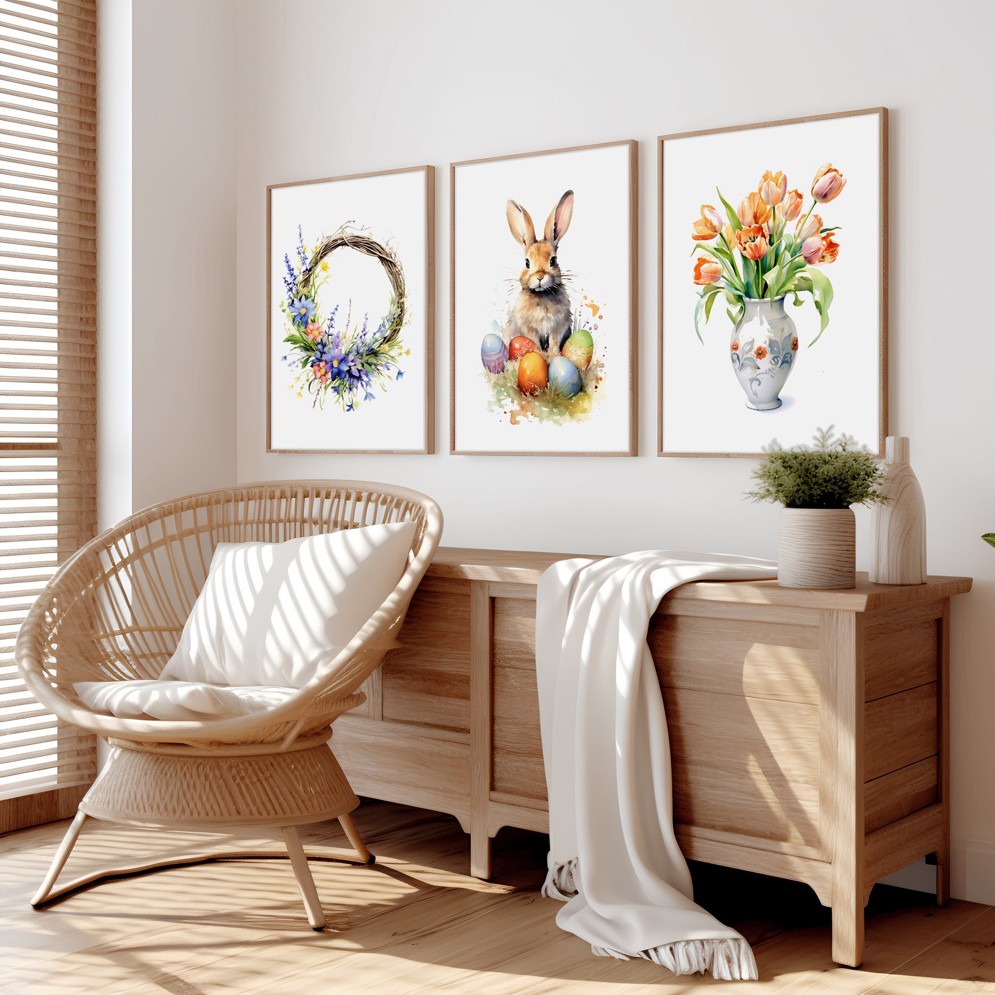 Set of 3 Easter Watercolor Art, Easter Print Bundle, Flower Printable ...