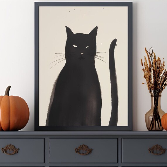 Vintage Halloween Black Cat Print: Spooky Wall Art (Digital Download)