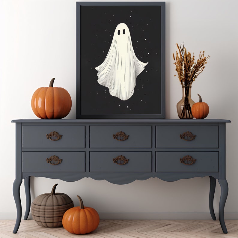 Halloween Ghost Print, Halloween Poster, Spooky Wall Art, Ghost Picture, Vintage Halloween Decor, Dark Art, Printable Poster, Ghost Artwork image 2