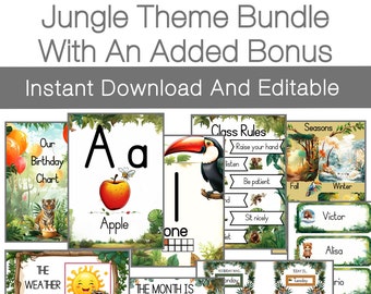 Jungle Theme Classroom Decor Bundle Printables - Includes 15 Amazing Jungle Theme Products - Transform Your Classroom Instant Download