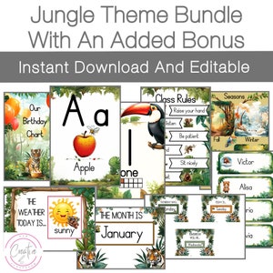 Jungle Theme Classroom Decor Bundle Printables - Includes 15 Amazing Jungle Theme Products - Transform Your Classroom Instant Download
