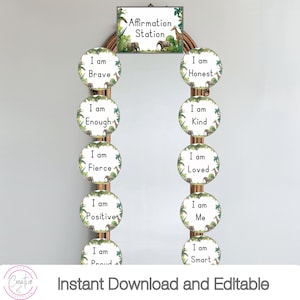 Jungle Classroom Affirmation Station en gevoelenskaart voor kinderen | Direct downloaden | Bewerkbaar klasdecor | 3 kaartvariaties beschikbaar