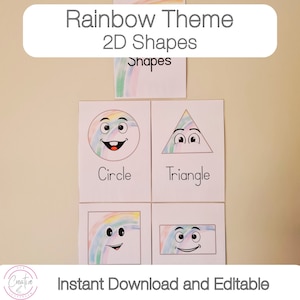 Rainbow Theme Classroom | 2D Shapes | Math Shape Posters | Printable 2D Shapes | Editable Shapes | Instant Download