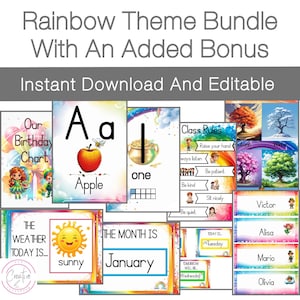Rainbow Themed Classroom Décor Bundle Printables -Includes 15 Amazing Rainbow Themed Products To Transform Your Classroom | Instant Download