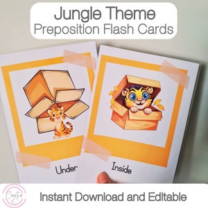 Jungle Classroom Theme | Prepositions | Learning Positions With Position cards | Editable Flashcards | Instant Download