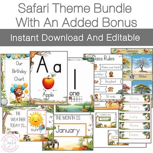 Safari Theme Classroom Decor Bundle Printables - Includes 15 Amazing Safari Theme Products - Transform Your Classroom Instant Download