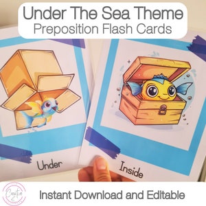 Under The Sea Classroom Theme | Prepositions | Learning Positions With Position cards | Editable Flashcards | Instant Download