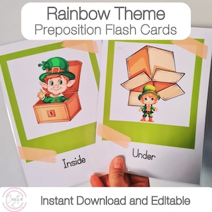 Rainbow-Themed Classroom | Prepositions | Learning Positions With Position cards | Editable Flashcards | Instant Download