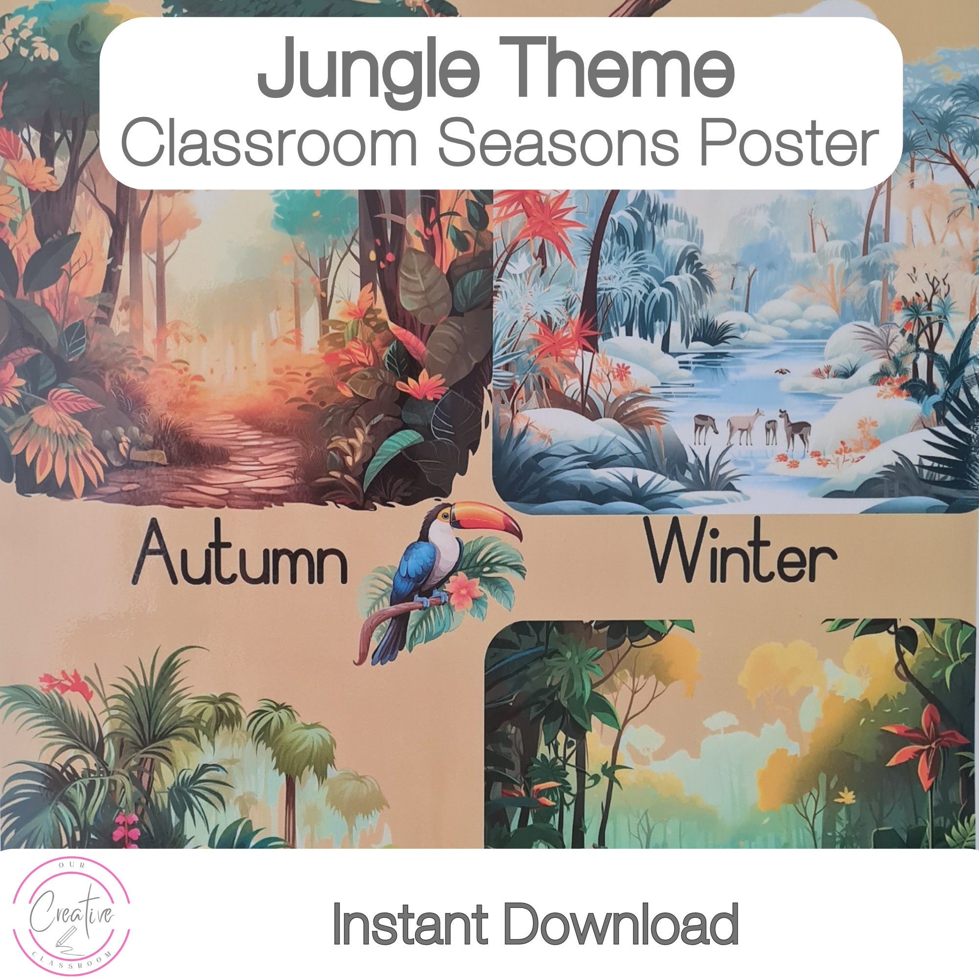 Jungle Theme Classroom Kids Weather Chart Printable All Seasons Jungle Theme Classroom Kids Weather Chart Printable All Seasons