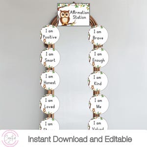 Owl Theme Classroom Affirmations Station & Feelings Charts | Affirmations For Kids | Editable Class Decor | Instant Download