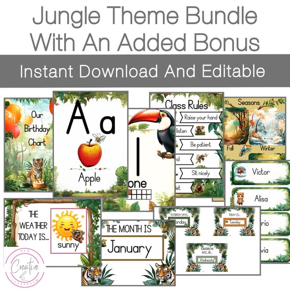Jungle Theme Classroom Decor Bundle Printables - Includes 15 Amazing Jungle Theme Products - Transform Your Classroom Instant Download
