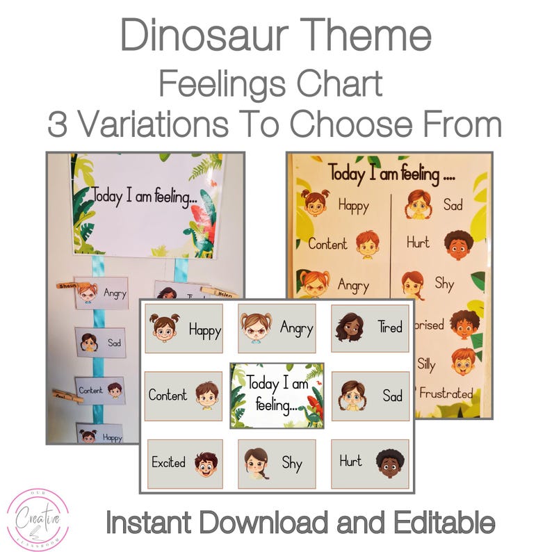 Dinosaur-themed Classroom Affirmation Station and Feelings Chart for ...
