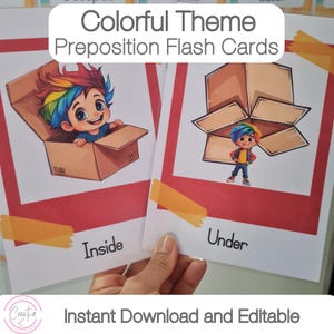 Colorful Classroom Theme | English Prepositions | Editable Flashcards | Learning Positions With Position cards | Instant Download