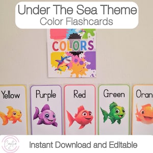 Under The Sea Classroom Theme | Color Flashcards | Color Recognition | Printable Colors | Editable Flashcards | Instant Download