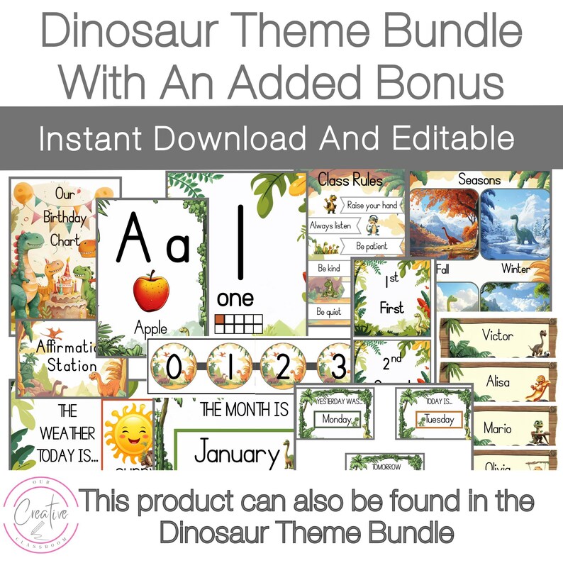 Dinosaur-themed Classroom Rules Posters Printable - Class Rules for Kindergarten Instant ...
