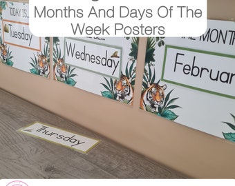 Jungle Theme Classroom Days Of The Week Poster Printable & Months Of The Year Chart Instant Download | (A4) 11.7" x 8.3" or 297 x 210mm