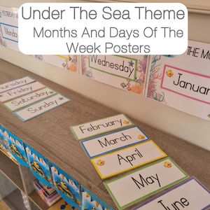 Under The Sea Classroom-thema dagen van de week poster afdrukbare en maanden van het jaar grafiek direct downloaden | (A4) 11,7 x 8,3 inch of 297 x 210 mm