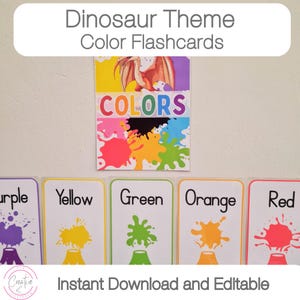 Dinosaur Classroom Theme | Color Flashcards | Color Recognition | Printable Colors | Editable Flashcards | Instant Download