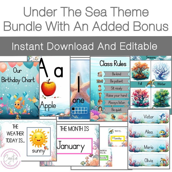 Under The Sea Classroom Decor Bundle Printables - Includes 7 Amazing Under The Sea Theme Products -Transform Your Classroom Instant Download